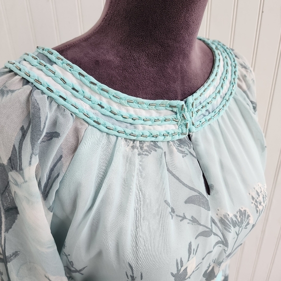 American Glamour Badgley Mischka Dress Womens Long Sleeve Chiffon Beaded Flowy M - Picture 5 of 16